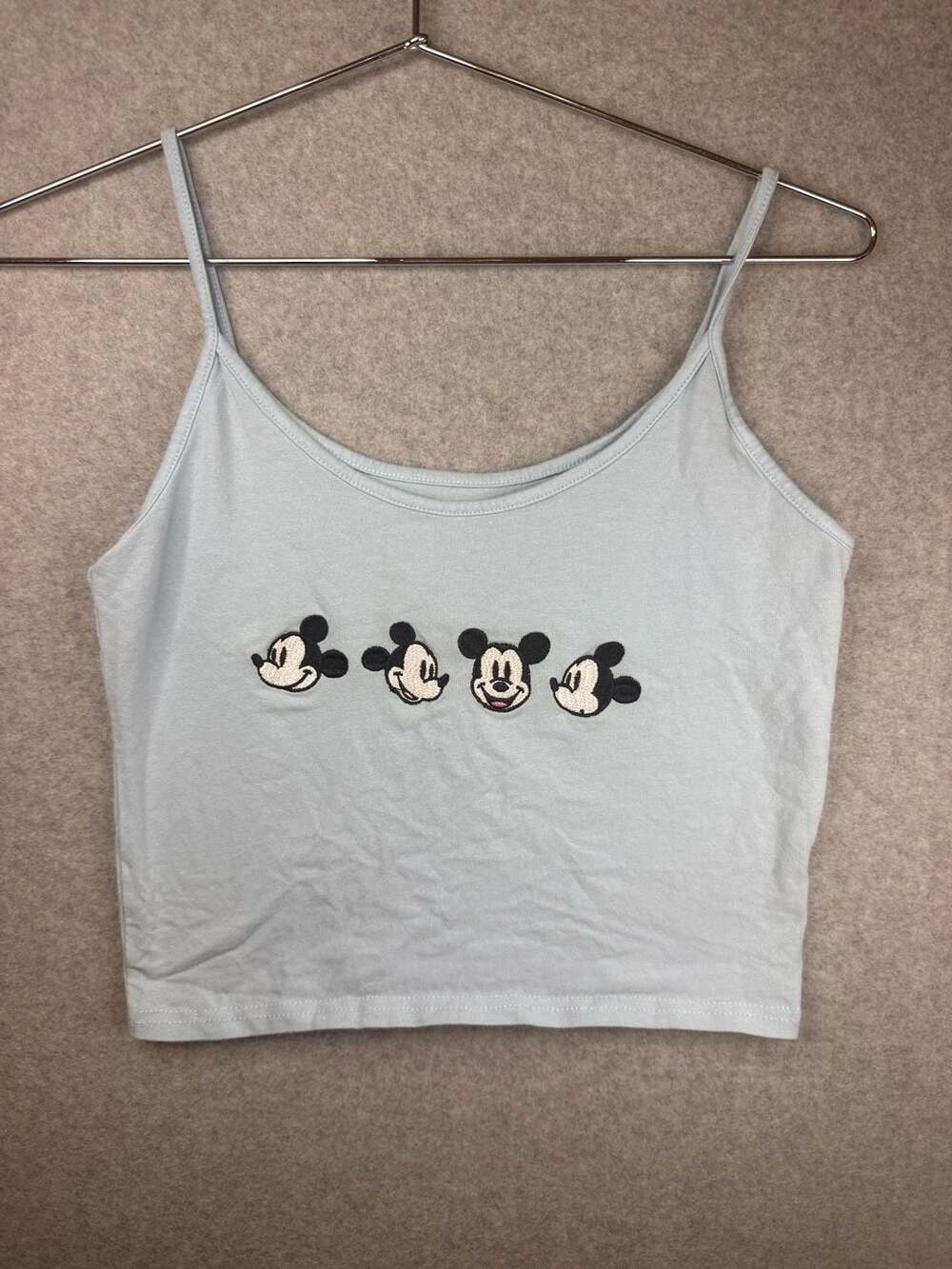 Disney Mickey Mouse Embroidered Crop Tank Top Light Blue Size M